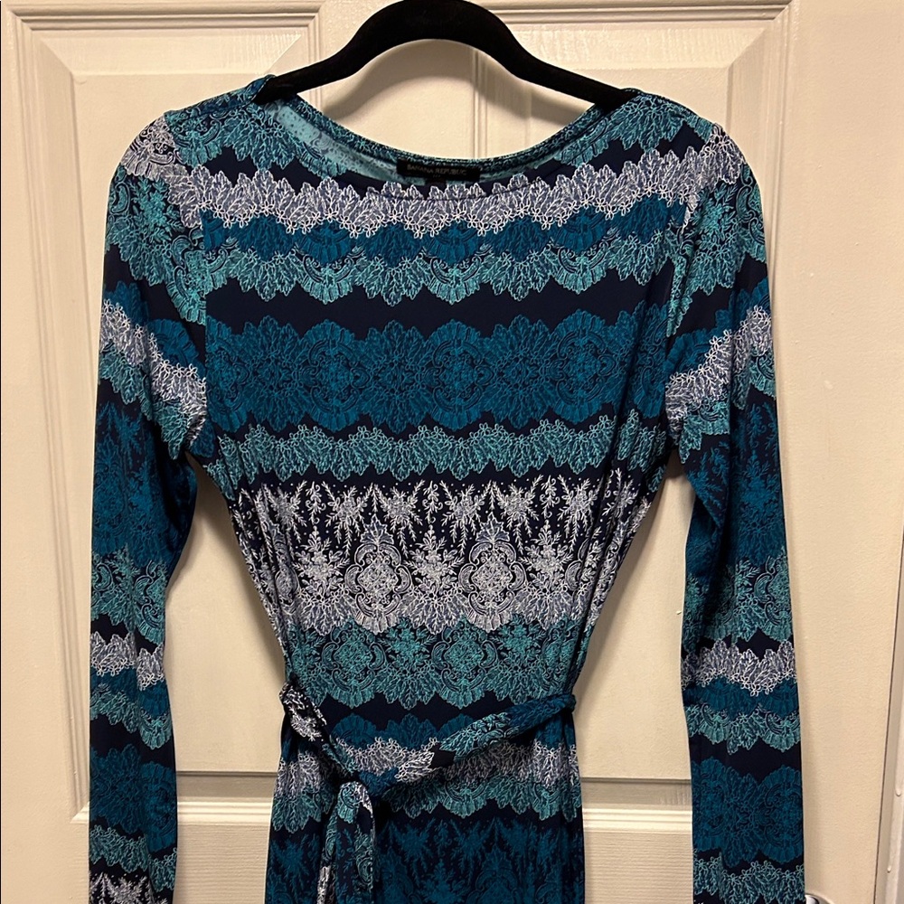 Elegant Blue Patterned Women's Dress